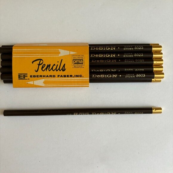 Vintage Eberhard Faber Design 12 Per Pack 3H Colored Pencils Dark Brown 8023 NOS - Picture 2 of 4